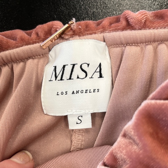 Misa LA Alecia Velvet Bodysuit Pink Sz S Off Shoulder Ruffle - Picture 4 of 9